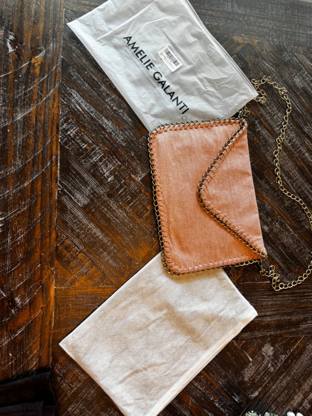Amelie Galanti Blush Pink Chain Trim Tote Shoulder Bag - Picture 8 of 9